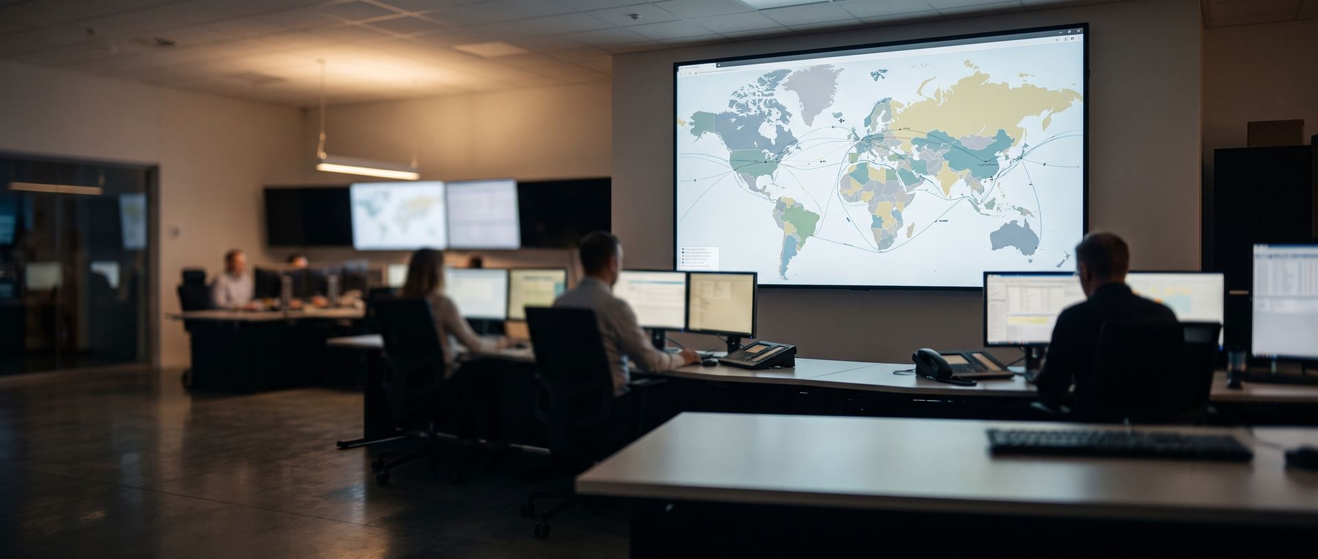 Centro de control logístico y monitoreo con mapa global